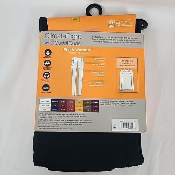NEW Cuddl Duds Plush Warmth Climate Right Black Leggings Soft Stretchy Sz L - Picture 4 of 6